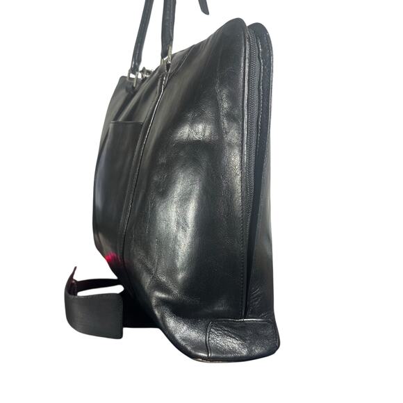 Hobo International Black Leather Briefcase Laptop Bag Shoulder Strap Vintage - Picture 10 of 16